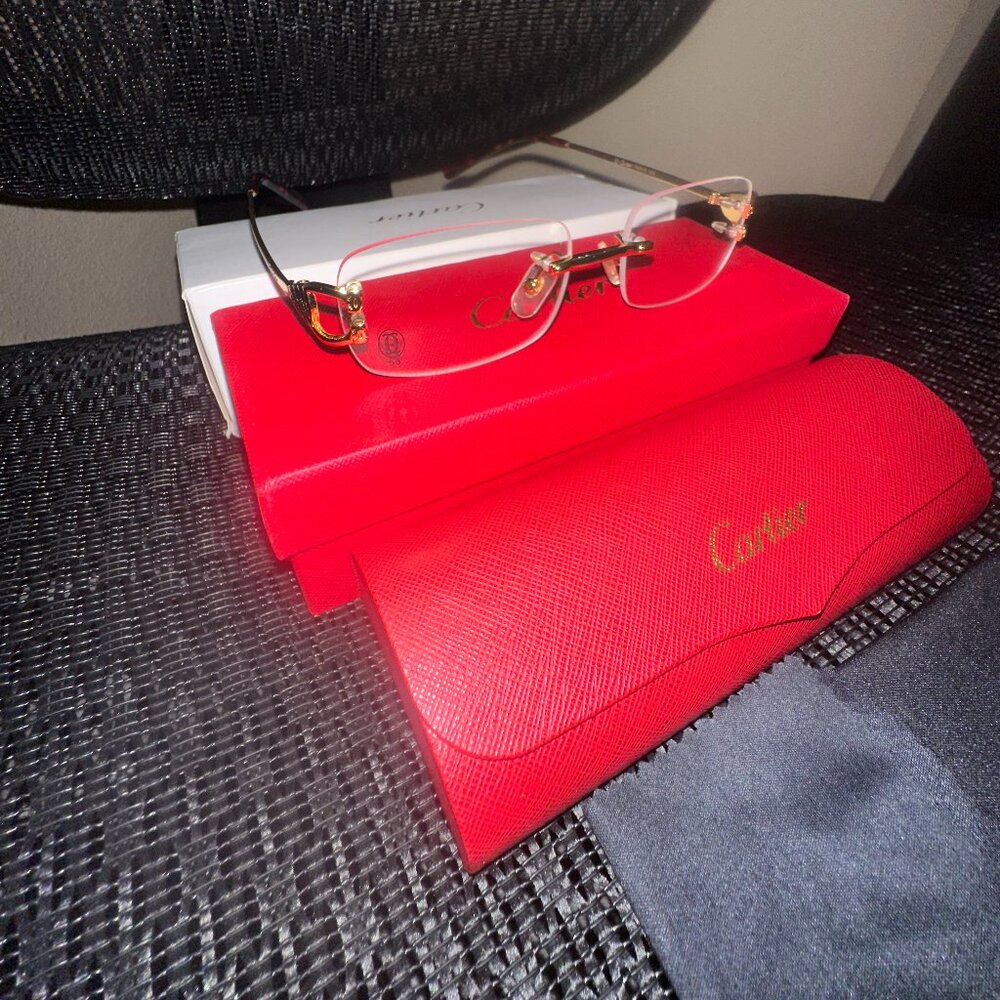 Cartier Glasses Wire Frame Model C Rimless Clear Lens